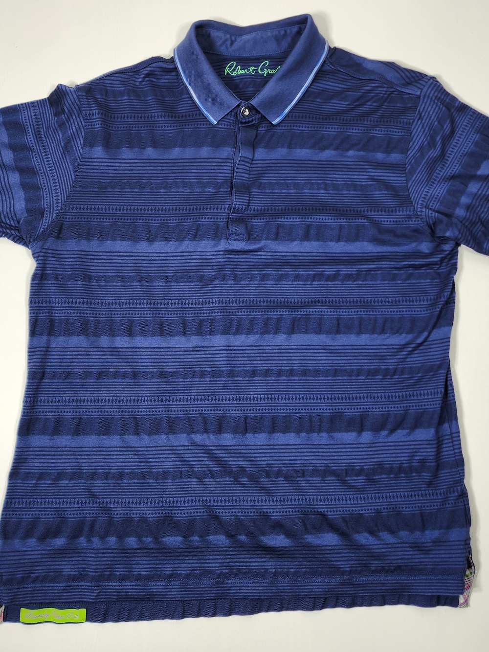 Robert Graham Navy and Royal Blue Horizontal Stripe Polo